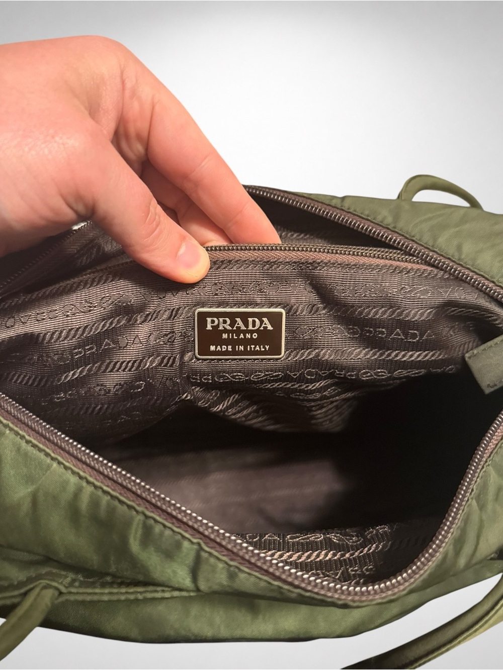 PRADA Authentic Vintage Tessuto Nylon Olive Green Large Tote Shoulder Bag Y2K - Picture 11 of 15